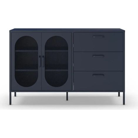 AVENO - Buffet 2 portes 140 cm en métal - Bleu