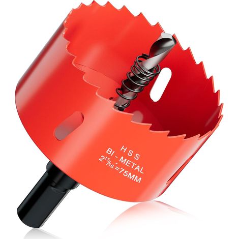 Scie Cloche Bi-métal 75 mm, M42 HSS Bimétallique Scie Trèpan avec Foret de Centrage pour Perceuse à Percer pour Fer, Aluminium, Bois, Cloison Sèche, Tuyau, Panneau de Fibres de Bois/Rouge (1/5)