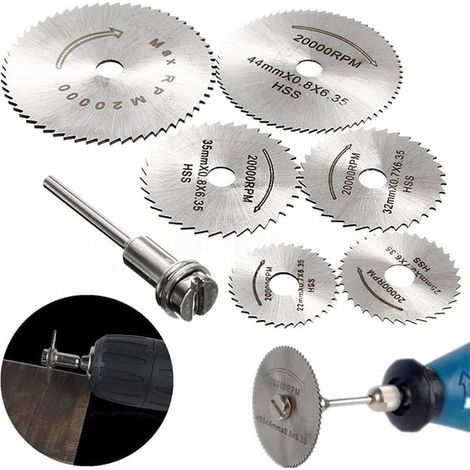Juego de 6 hojas de sierra HSS con 1 varilla de extensión de vástago de 1/8", juego de discos de corte para herramientas rotativas (1/5)