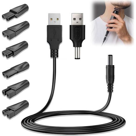 8PCS 5V USB Chargeur de Rasoir Câble Universel, Câble de Recharge Compatible avec Différentes Marques Électriques, Accessoires de Rasage, Adaptateur de Charge pour Rasoirs et Tondeuses (1/5)