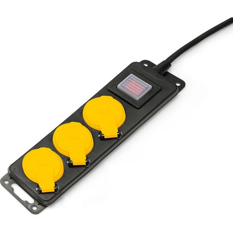 Multiprise avec Interrupteur Imperméable IP44 avec 3 Prises Standards Français 2P+T 16A - Prise pour Chantier CEE7/7 avec Câble H05RR-F 3G1,5m² - 1,5M, 2 Crochets de Suspension (1/5)