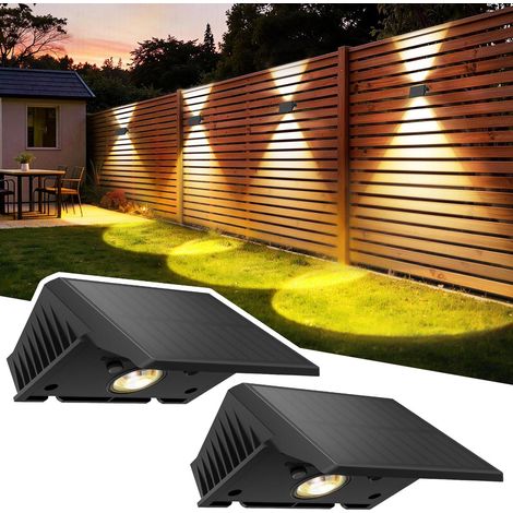 Lot de 2 lampes solaires extérieures à éclairage ascendant et descendant, indice de protection IP67, allumage automatique crépusculaire, idéales pour terrasse, jardin, cour, porche, patio, allée, marc (1/5)