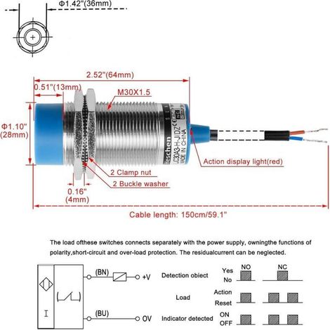 Kapazitiver Näherungssensor M30 LJC30A3-HJ/DZ, 1–15 mm, 90–250 V / 400 mA, NC, 2-adrig