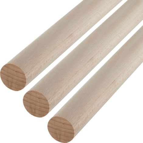 SOTECH Kleiderstange Garderobenstange Rundstab Holzstab zum Basteln Ø 30 mm Buche Länge: 50 cm , 3 Stück