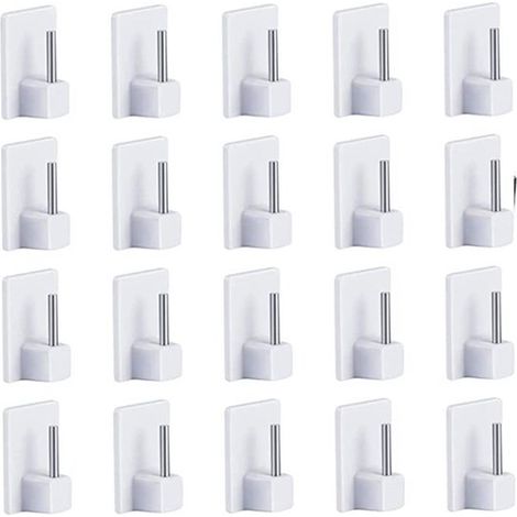 EGoods - Lot de 20 crochets blancs auto-adhésifs pour tringles à rideaux, tringles à voilages et supports de rideaux (1/5)