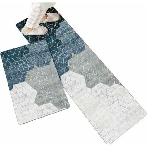 Tapis de Cuisine Antidérapant, 2 Pièces Tapis pour Devant Evier Absorbant, 40x60cm et 40x120cm, Doux Tapis du Sol pour Salon Chambre Passage, Lavable en Machine 4 (1/4)