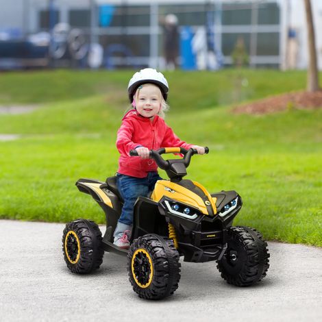 Quad électrique enfant 12 V, voiture électrique enfants 2 moteurs 2 vitesses 3-6 km/h, phares LED, klaxon, pour enfant de 3 à 5 ans, poignée et selle ergonomique, jaune (1/5)