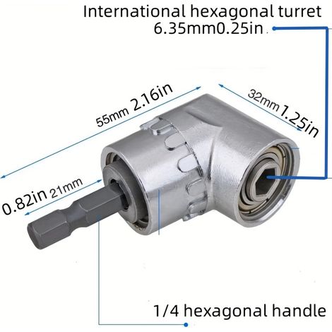 Adaptateur de perceuse à angle droit à 105°, 1/4 pouce, porte-embout de tournevis à tige hexagonale. (1/4)
