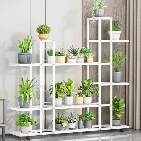Porte Plantes Fer Forgé sur roues 120x26x114cm Étagère Plante Fleur Extérieur Intérieur Escalier Fleurs pour Maison Balcon Terrasse Jardin,blanc (1/5)