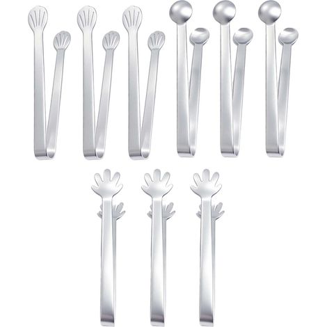Lot de 9 pinces de cuisine en acier inoxydable pour pâtisserie, bar à bonbon, buffet, café et aliments, 3 formes (paume, ronde, coquillage), pince alimentaire, pince à sucre (1/5)