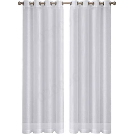 Rideaux Leott en voile blanc Aspect lin semi-transparent Lot de 2 panneaux 137 x 213 cm (54 x 84 pouces) pour salon ou salle à manger (1/4)