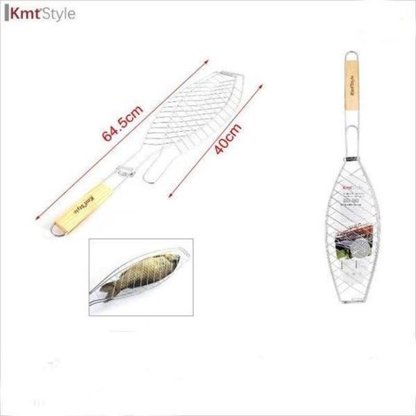 parilla rejilla barbacoa para pescado 64,5 cmsx 40 cms con mango kmt style