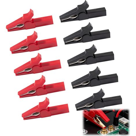 10 PCS Pinces Crocodiles Placage 32A, Pince Batterie, Pinces Crocodile Isolantes de Protection pour la Connexion de L'appareil Pince Crocodile Fil 4mm (1/5)