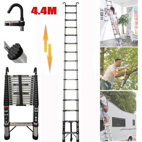 Échelle télescopique en acier inoxydable 4.4m échelle d'extension droite avec crochet escamotable