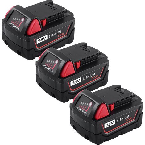 3X 5.0Ah 18V Batterie pour Milwaukee M18 Outils sans Fils 48-11-1850 48-11-1852 48-11-1820 48-11-1860 48-11-1828 48-11-10, avec Indicateur Lithium ION (1/5)