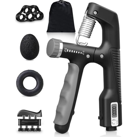 Manuelles Krafttrainingsset & Unterarmtrainer, verstellbarer Griff (10–100 kg), Fingertrainer, Griff-Ei, Griffring, Bedienungsanleitung und Aufbewahrungstasche mit intelligentem Zähler (1/5)