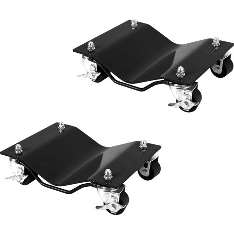 Chariots de déplacement pour roues de voiture (lot de 2) – 2268 kg/5000 lb – plaque acier 6 mm – roulettes 360° verrouillables avec freins – Noir 8100-1, 2500 lb par chariot, 1 pair (1/5)