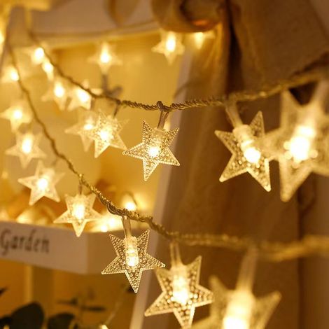 Sternen-Lichterkette, batteriebetrieben, 2 Stück, 6 m, 40 LEDs, für drinnen und draußen, warmweißes Licht mit 8 Modi, ideal für Weihnachten, Hochzeiten und Partys. (1/5)