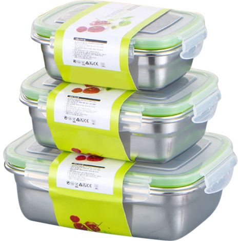 3-teiliges Lunchbox-Set aus Edelstahl, 350 ml, 550 ml, 850 ml, luftdichte Vorratsdosen mit Deckel für die Küche (1/5)