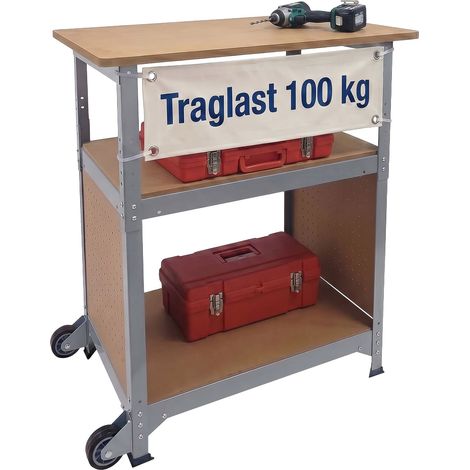 Relaxdays Werkbank, mit Rollen, HBT: 69,5x72,5x50 cm, höhenverstellbar, Werktisch mit Lochwand, Stahl & MDF, silber