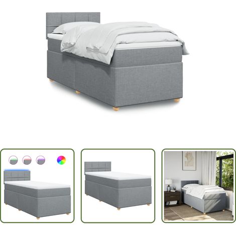 vidaXL Surmatelas - Sommier à lattes de lit avec matelas Gris clair 90x200 cm Tissu (1/5)