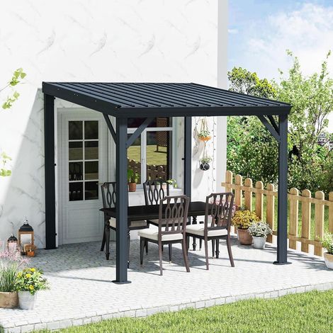 Wandpavillon 2,4x2,4m mit Stahl-Hardtop und Entwässerungssystem (1/5)