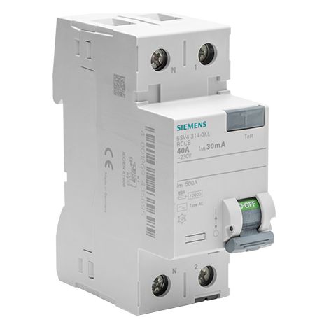 Siemens – Interrupteur différentiel 30 mA 40 A Type AC – Protection contre électrocution – Connexion par bornes à vis – Conforme norme EN 61008-1
