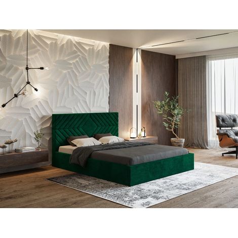 Lit rembourré avec rangement 120x200 velours vert Loris (1/5)