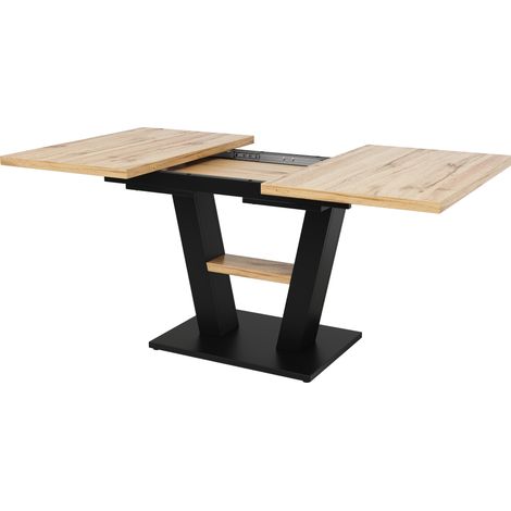 Tavolo da pranzo allungabile 118-157 x 70 x 75 cm in MDF e metallo, colore legno naturale e nero (1/5)