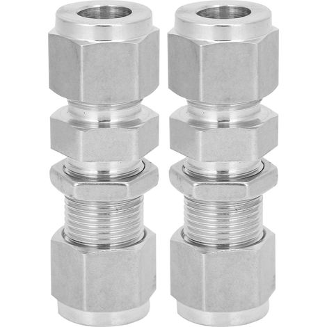 Raccord à compression 316L inox double virole, 2 pièces, connecteur accessoire Ø10 mm, raccord fileté étanche pour tuyauterie industrielle. (1/5)