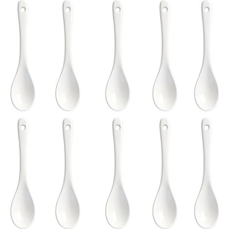 10 stuks porseleinen eierlepels 13 x 2,5 cm, witte keramische lepel, jamlepel, theelepel, koffielepel, dessertlepel, porseleinen lepel, klein, suikerlepel voor desserts, koffie, yoghurt meer, wit (1/5)