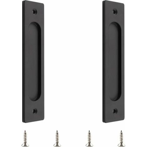Poignée de porte coulissante rectangulaire, poignée de porte coulissante encastrée en aluminium avec vis de montage, adaptée aux portes coulissantes (noir mat, 2 pièces) (1/4)