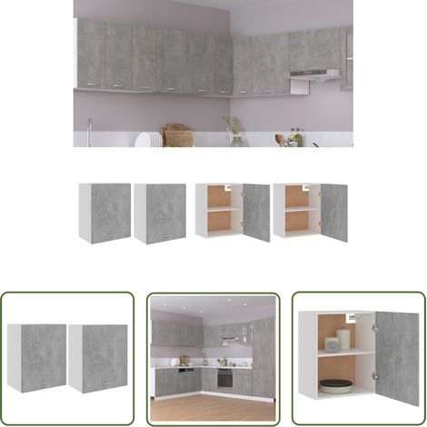 The Living Store Armoires suspendues 2 pcs Gris béton Bois d’ingénierie - Armoires Suspendues - Meuble De Cuisine - Rangements Cuisine - Armoire Gris - Armoire En Bois (1/5)