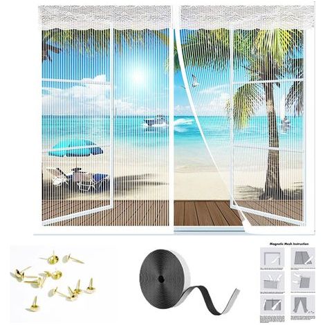 JSSEVN - Magnetic window screen – Breathable polyester mesh – Tool-free installation – Dimensions 90x120cm – Automatic closure – White (1/5)