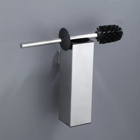 Brosse de toilette carrée murale (brillante), brosse de toilette sur pied en acier inoxydable 304, brosse de toilette murale anti-odeurs à tube long (1/5)