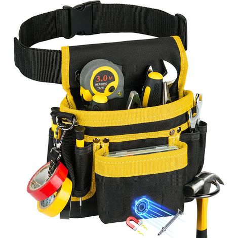 Cintura portautensili magnetica con 14 tasche - Rimovibile e regolabile per elettricisti, carpentieri e operai edili - Nero-Giallo