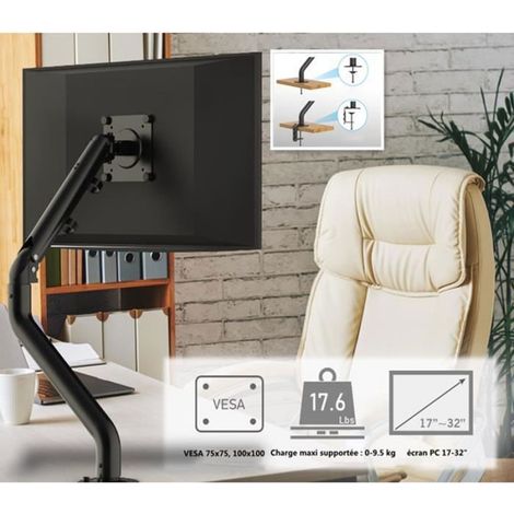Soporte para monitor de PC, brazo con resorte de gas para monitor de PC, para monitores de 17 a 32 pulgadas, rotación de 360°.