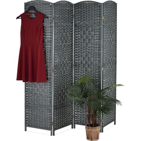Relaxdays Paravent Raumteiler, HxB: 170x160 cm, faltbarer Raumtrenner, 4-teiliger Sichtschutz, Holz & Papierseil, grau