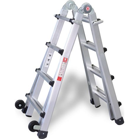 Euroline Premium 31621 Vario-Klappleiter mit Rollen 4x3 Sprossen (1/4)