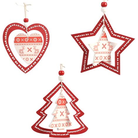Ornement En Bois - Décoration De Noël Avec Corde - Pour Arbre Et Maison - Lot De 3 Pièces (1/5)