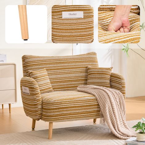 Canapé 2 places moderne 121x81.5x87cm design élégant accoudoirs confortables coussins sac rangement petit espace - Jaune moutarde (1/5)