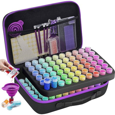 Boîte De Rangement Peinture Diamant - 120 Pots Double Couche - Kit Accessoires Entiers Outils Trousse - Noir Violet (1/5)