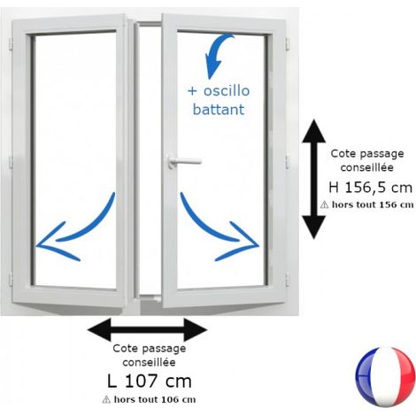 Fenêtre PVC blanc 2 vantaux hors tout H 156 x L 106 cm oscillo battant pour pose rénovation