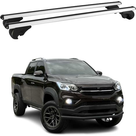OMAC Aluminium Dachträger Querträger für Ssangyong Grand Musso 2018-2026 – TÜV / DIN 75302:2019 – Abschließbar – Max. 75 kg – 2 Stangen Silber (1/5)
