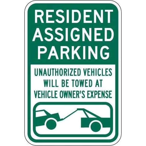 Panneau métallique neuf en aluminium vert pour l'extérieur et l'intérieur : Stationnement réservé aux résidents – Mise en fourrière (1/5)