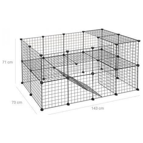 Recinto modular para animales pequeños jaula interior 2 niveles libre mazo de goma cobaya conejo fácil montaje 143 x 73 x 71 cm negro 120000476 (1/5)