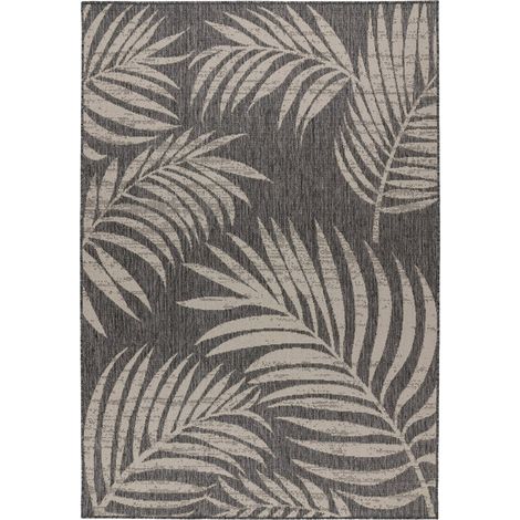 Tapis argenté motif palmes plat intérieur extérieur - 110 x 60 cm (1/5)