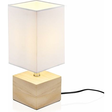Lampe de chevet de décoration moderne, [ampoule E14 incluse] Atmosphère esthétique Lampe de table de lecture Soins des yeux en bois Éclairage naturel de la chambre (BLANC) [Classe énergétique A++] - R (1/5)