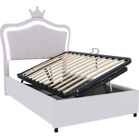 GagaLit rembourre 90x200 cm couronne LED rangement cuir blanc (1/5)