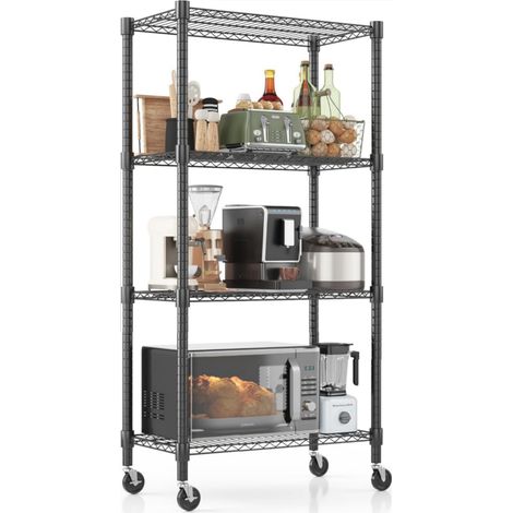 76 x 35 x 182 cm Étagère industrielle lourde à roulettes réglable en hauteur, Étagère de rangement à 4 niveaux, 816 KG Capacité de charge, Rangement garage, entrepôt, cuisine multifonctionnel, Noir (1/5)